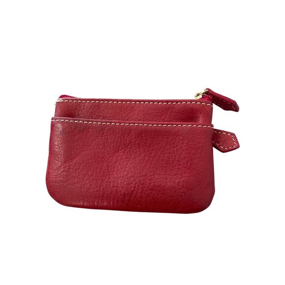 Dooney and Bourke Pebbled Leather Coin Pouch Key Holder Red White Gold Accents - Picture 2 of 6